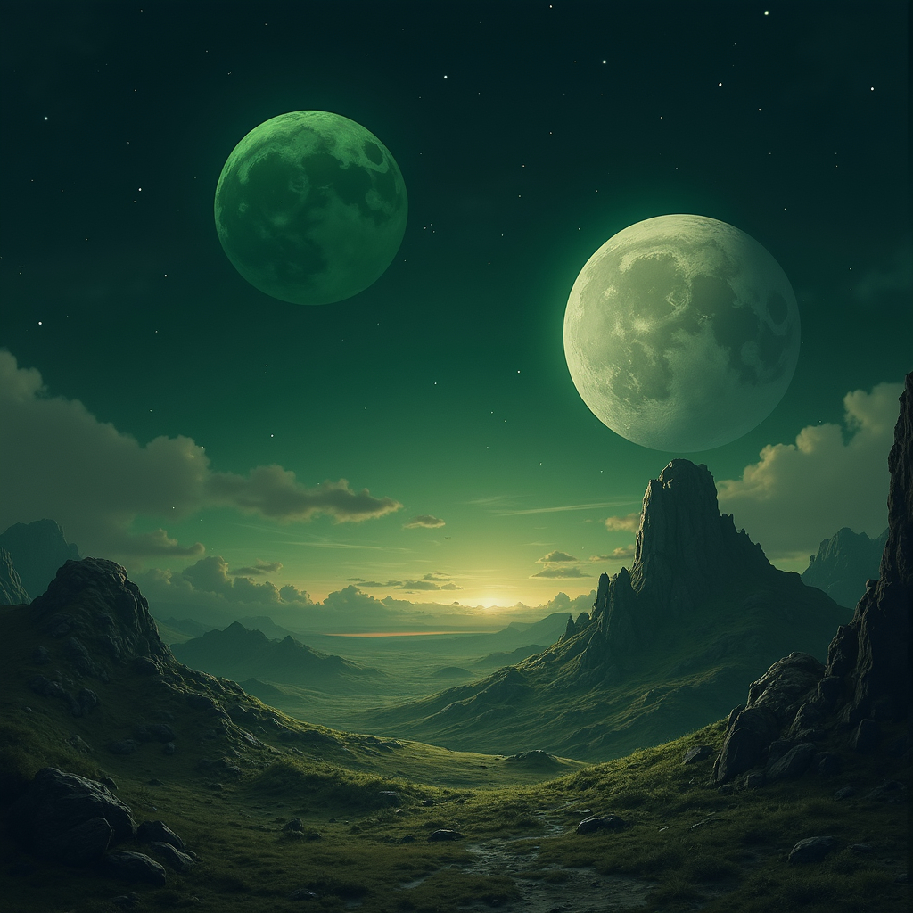 two moons rising over the horizon