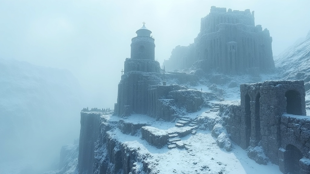 Shattered, frost-rimmed battlements of Grimspire